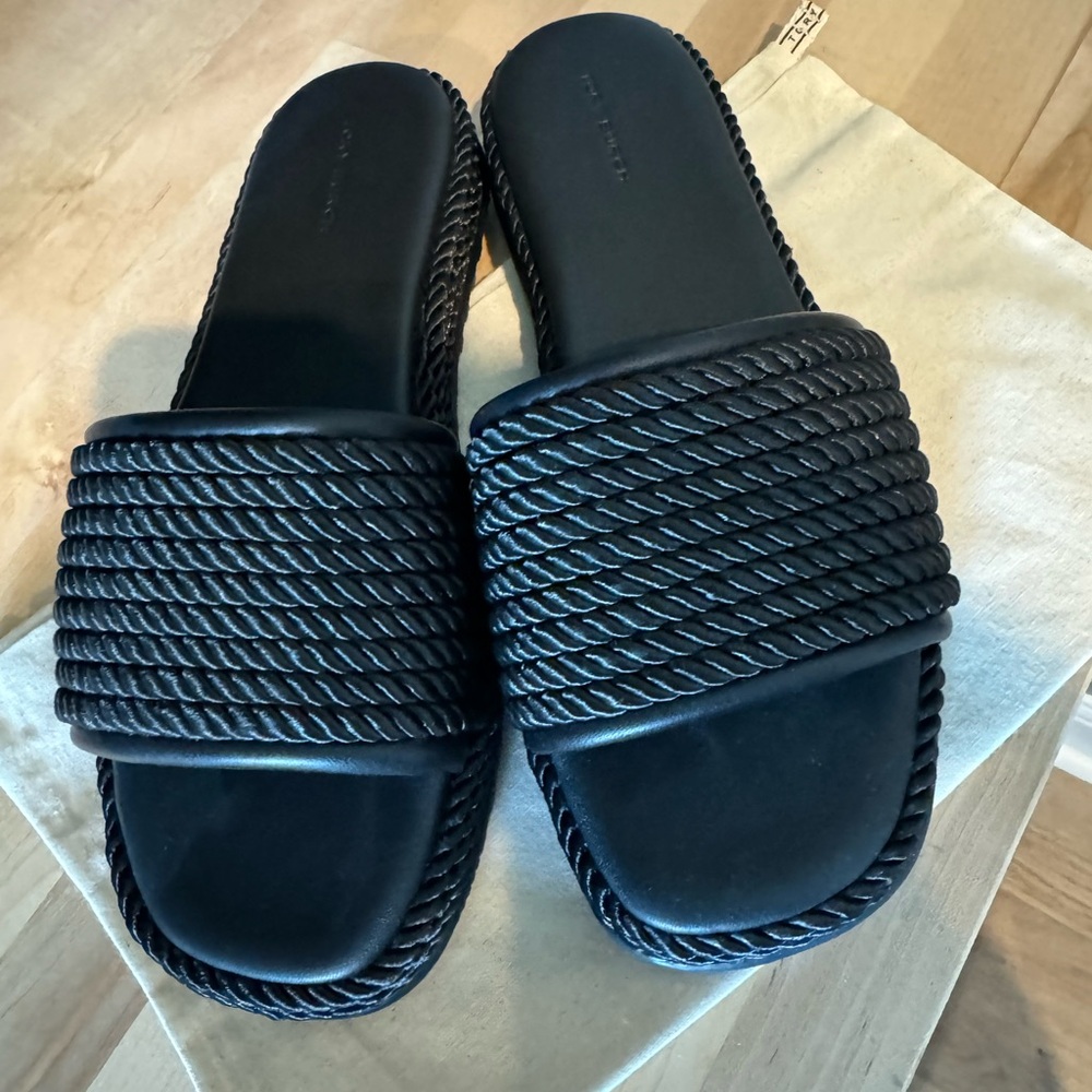 Tory Burch Black Textured Slide Sandals